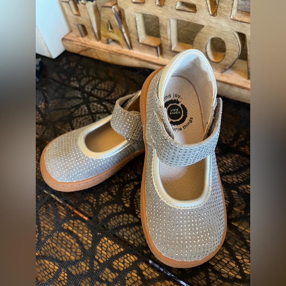 COPY - COPY - 🐘Livie & Luca grey sparkle suede toddler size 8 Mary Janes🐘